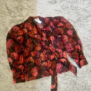 Red black floral blouse Puff Sleeve Whimsygoth Fairy grunge Romantic Academia